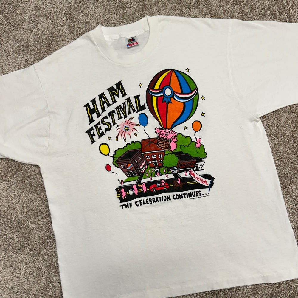 Vintage Ham Festival Tshirt 1991 Size XL Made In USA Single Stitch Cadiz, KY 90s